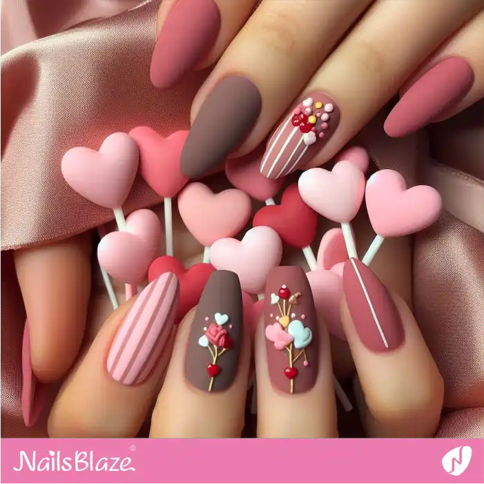 Matte Valentine's Day Nails with Candies | Valentine Nails - NB2299